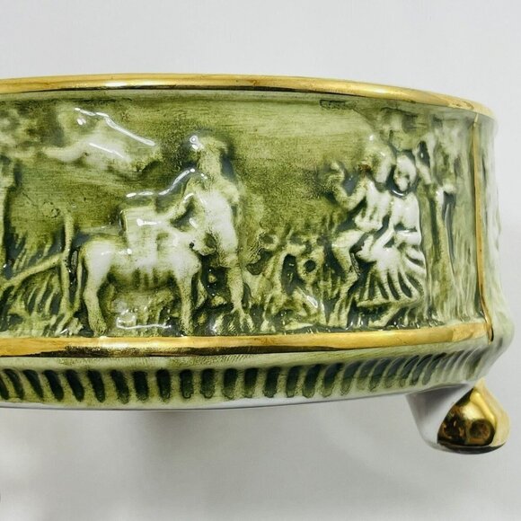 Vintage Capodimonte Cherub Angle Porcelain Ashtray Bowl Big Green Embossed Italy - Picture 10 of 10